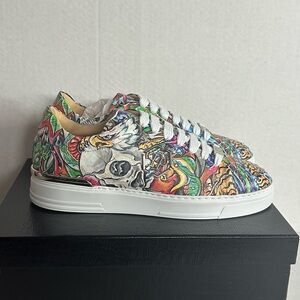 NIB Phillip Plein TATTOO Colorful Graphic PYTHON LO-TOP leather Sneakers sz 44